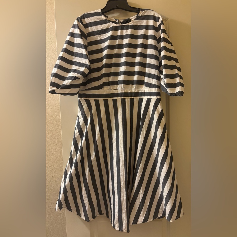 Who What Wear Black and White Striped Midi Dress